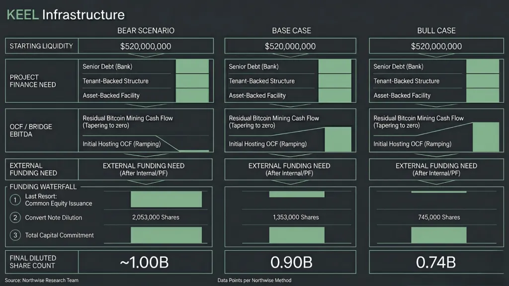 KEEL BITF Stock Funding waterfall and dilution scenario mapping Northwise